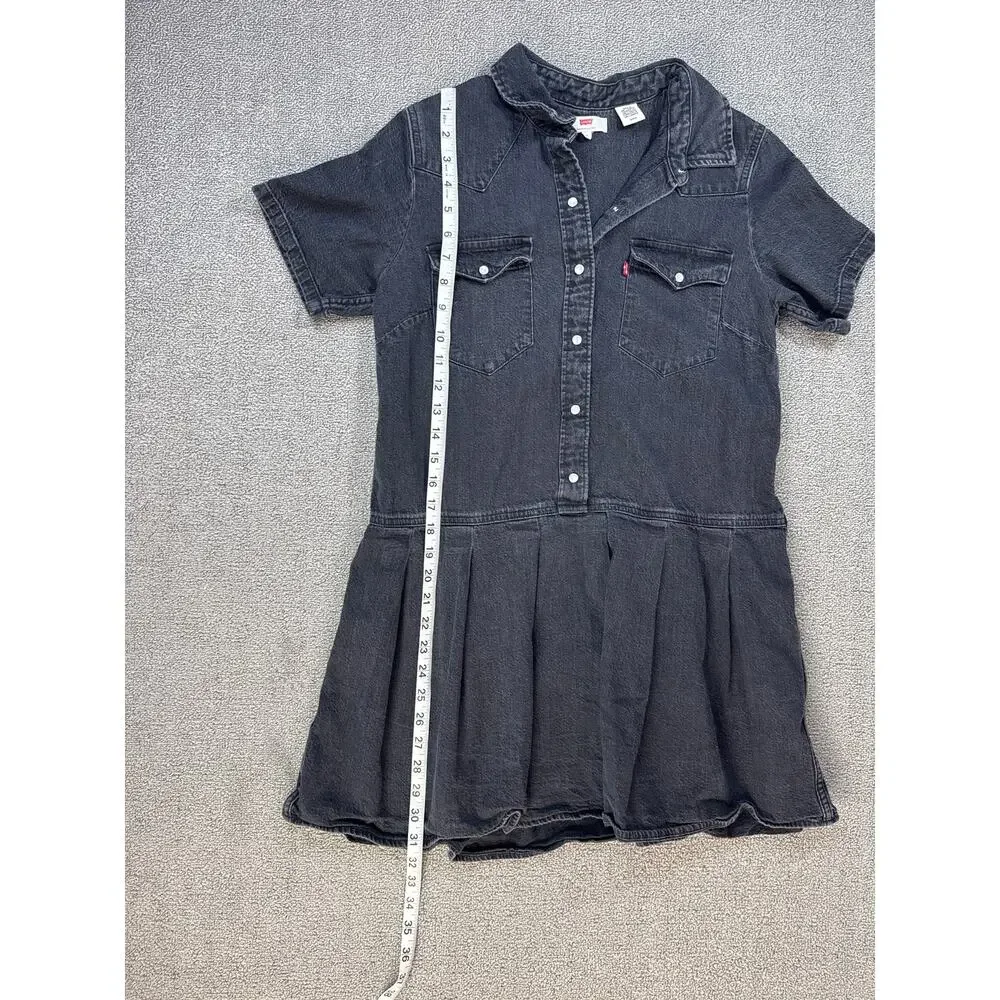 Levi's‎ Denim Dress Mirai Western Short Sleeve Pearl Snap Mini Black Size Small